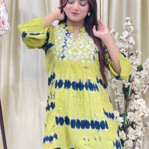 Premium Batik Linen Kurti with Embroidery Work for Women, Linen Fabric, Size 36-46, Elegant Casual Wear in Bangladesh.